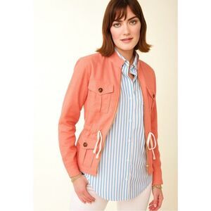 NWOT Spartina Dani Linen Utility Jacket Coral Pink Cinched Women Medium